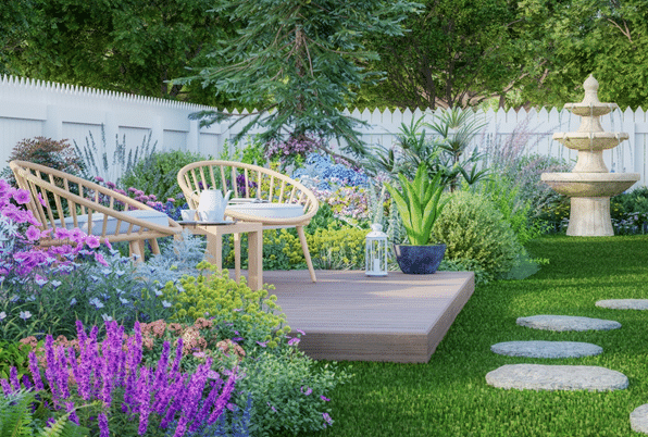 Tisch mit Stühlen im Garten