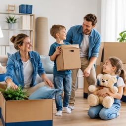 Familie mitten im Umzug