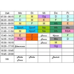 Stunden- und Hausaufgabenplan