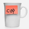 Die Tasse ist in London «a cup»: Schreibe die Dinge an.